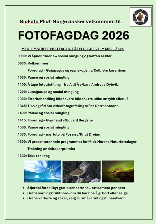 BioFoto Midt-Norge inviterer medlemmene til Fotofagdag.