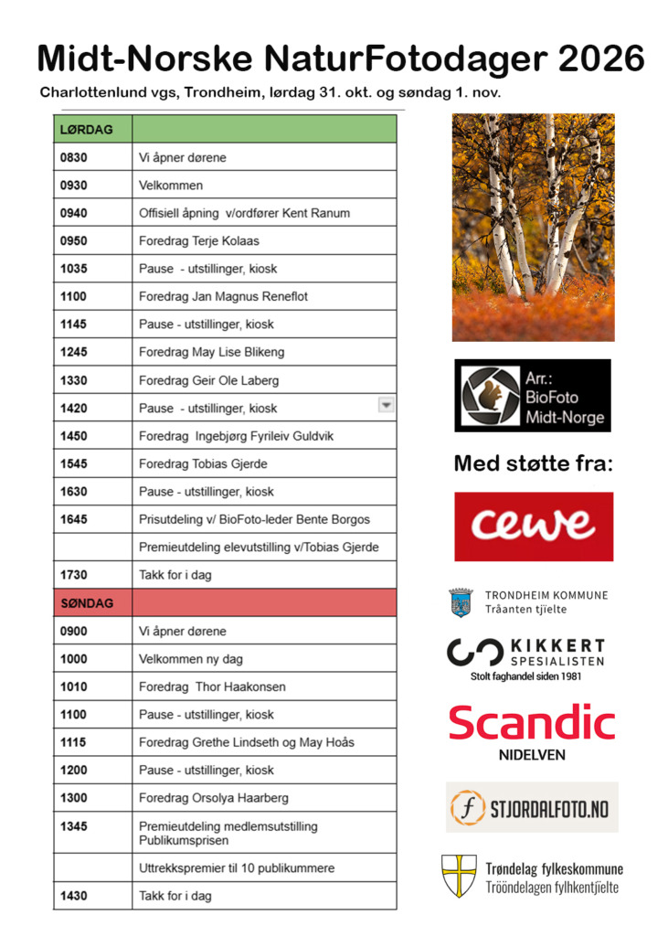 Programmet for høstens Midt-Norske NaturFotodager er klart